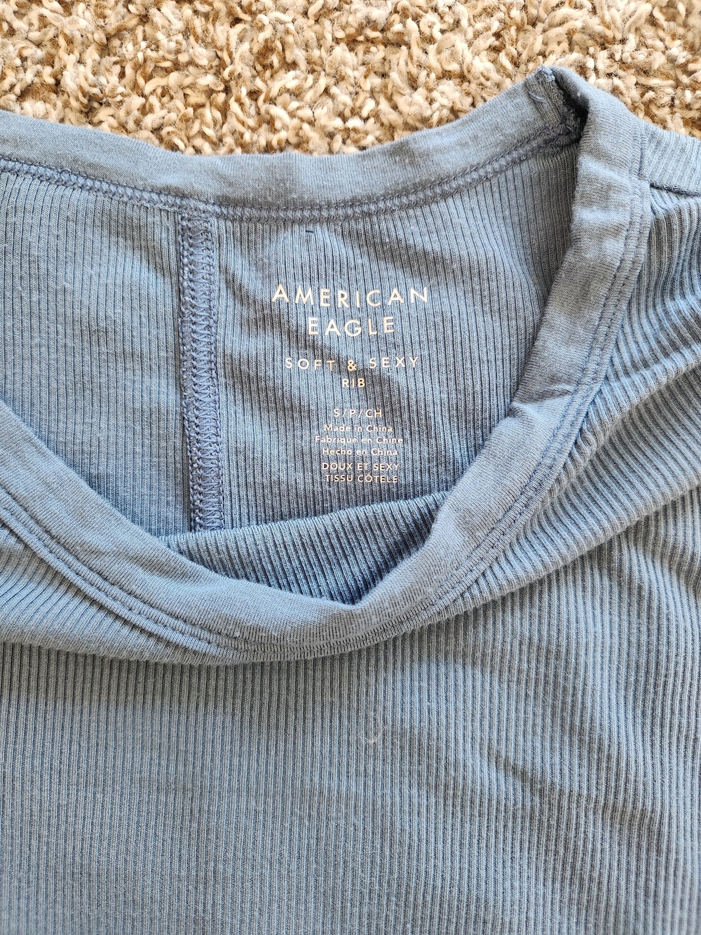 American Eagle Blue Ribbed Short Sleeve Tee - Picture 3 of 3